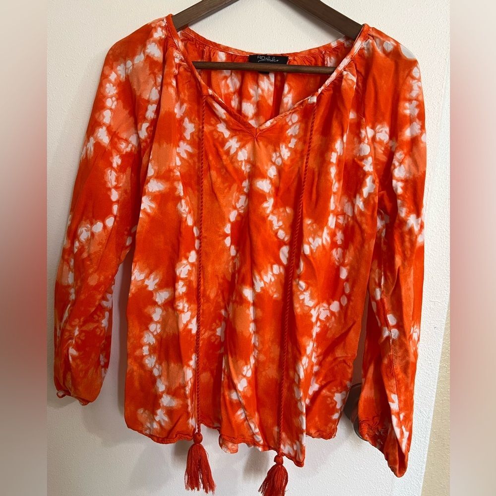 RD & Koko by Anthropology Geometric Tie-Dye Blouse Orange SzM Y2K BohoChic